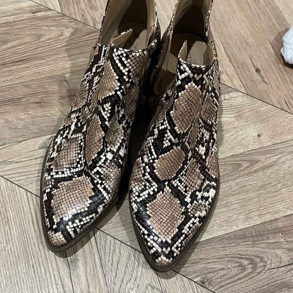 Faux snake print booties